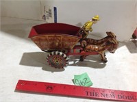 Metal donkey pulling cart wind up  Toy