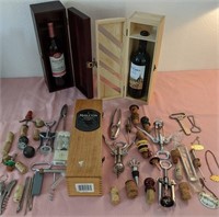 703 - 2 WINE BOXES, BOTTLES & ACCESSORIES