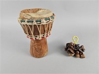 Vintage African Djembe Congo Drum & Shaker