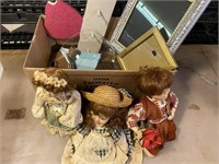 Box Lot with Dolls and Frames