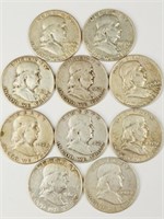 (10) Franklin Half Dollars 1951-1962