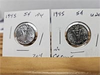 2-1945 5 CENT COINS
