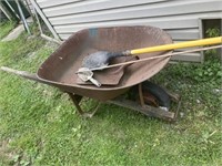 Wheelbarrow and tools