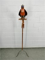 Two Piece Metal Painted Parrot On Stand