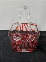 Red and clear glass basket vase