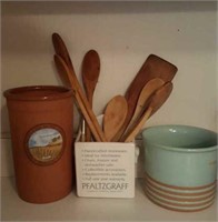 Countertop canisters and wood spoons,