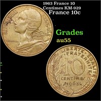 1963 France 10 Centimes KM-929 Grades Choice AU