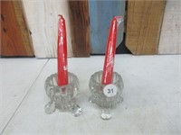 2 Cut Glass Candle Holders with Candles