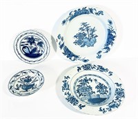 Four Delft Blue and White Chargers
