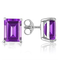 6X4MM Emerald Cut Amethyst 1.2CTW Stud Earrings in