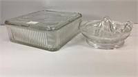 Clear Refrigerator Dish w/ lid & glass Juicer
