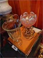 Ornate Lamp & Pedestal Vase