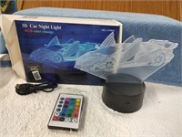 3D Car Night Light with Remote - Changes Colors -