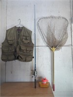 Fishing Rod, Vest, Tackle, and Net 22" x 23"