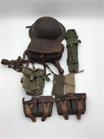 Group of Military Items Including Vintage Helmet,