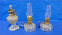 (3) Small Oil Lamps ( 2 Matching )
