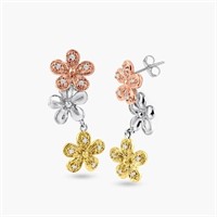 Silver Multicolor Flower Crystal Dangling Earrings