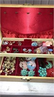 Jewelry box & contents vintage clip earrings,