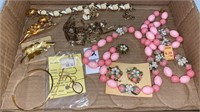 Vintage bead and clip earring sets, pins,