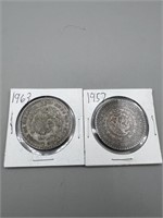 1957, 1963 Silver Un Peso Mexican Coins
