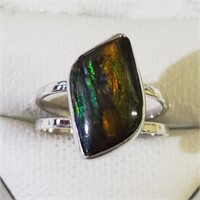 $160 Silver Canadian Ammolite Ring