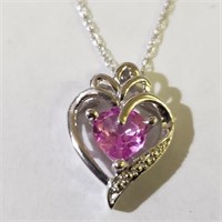 $100 Silver Created Pink Sapphire Necklace