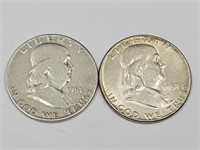 1951 & 1951 S Ben Franklin Silver Half Dollar Coin