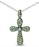 18k Wgold .61ct Tsavorite & Diamond Cross Necklace