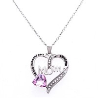 "MOM" Heart Pendant & Chain Set  (Pink)