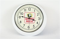BATTERY-OP WALL CLOCK WITH WHITE ROSE DECAL