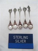 5pc Forrest Lawn Sterling Silver Souvenir Spoons