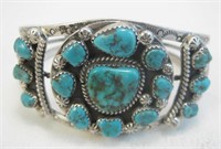 Navajo SS Turquoise Cluster Bracelet - Hallmarked