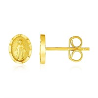 14k Gold Oval Religious Medallion Post Earrings