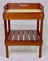Red wood serving stand, lift off tray, 24" x 18" x
