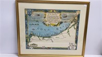 Framed hand drawn map of Long Bay off the