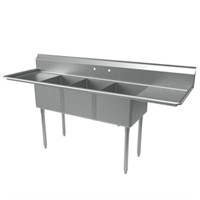 3 COMP SINK 16X20X12D 2-18" DB W/ STAINLESS STEEL