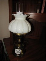 BRASS LAMP W/ MILK GLASS SHADE
