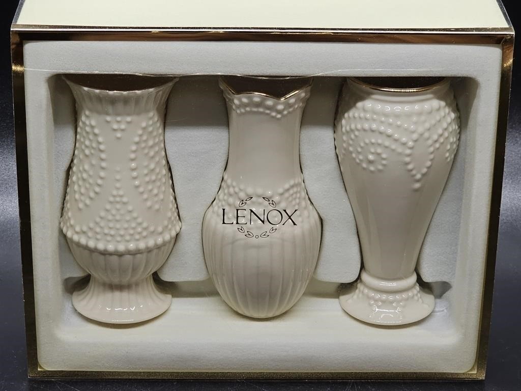 (3) Lenox Ivory China Bud Vases in Factory Box