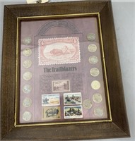 Framed Coin & Stamp Buffalo Nickels $4 Note