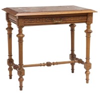 FRENCH LOUIS XVI STYLE MARBLE-TOP WALNUT TABLE