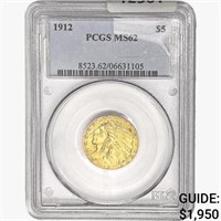 1912 $5 Gold Half Eagle PCGS MS62