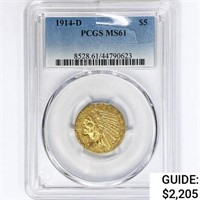 1914-D $5 Gold Half Eagle PCGS MS61