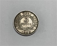 1939 British West Africa 3 Pence Coin