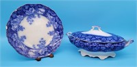Flow Blue China Covered Vegetable Dish Cecil Plate