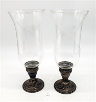 Sterling Weighted Candle Stick Holders w Glass Sha