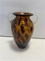 Brown tortoise shell glass vase - measures 10”