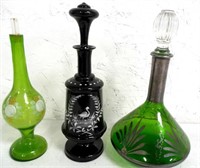Decanter and 2 Cologne Bottles