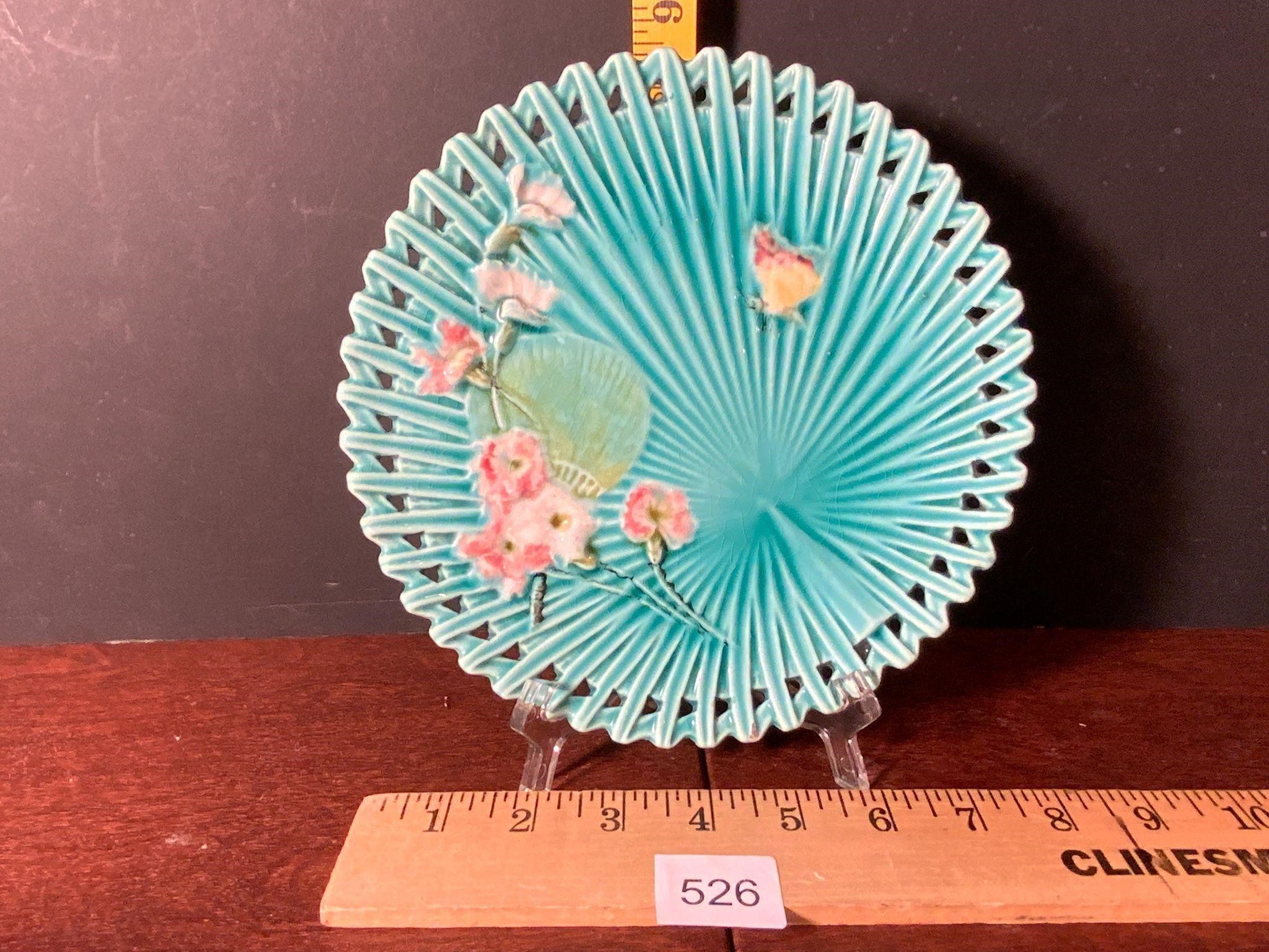 Vintage Majolica Flowers Butterfly Plate