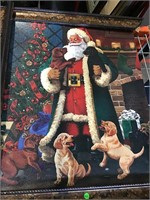 Santa Claus with puppies Print damaged frame 2’ x