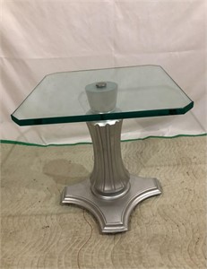 MCM Pedestal Table w/Heavy Glass Top